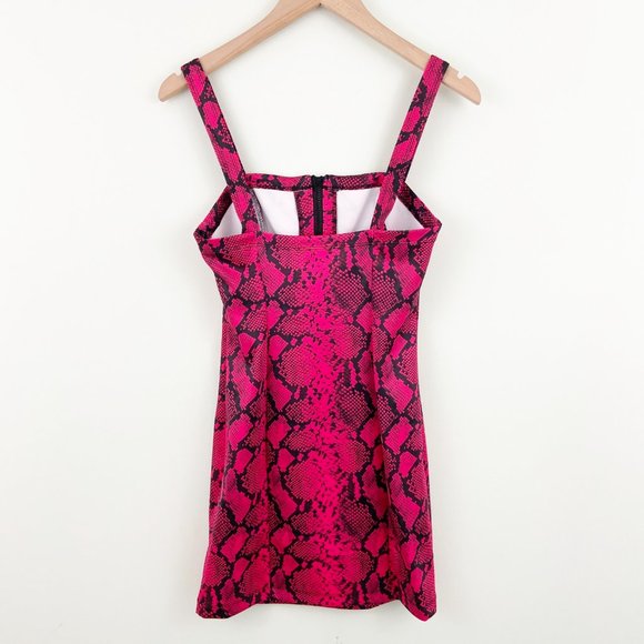 NWT Pam & Gela x Anthropologie | Red Pink Baby Boa Snakeskin Print Mini Dress - Picture 6 of 7